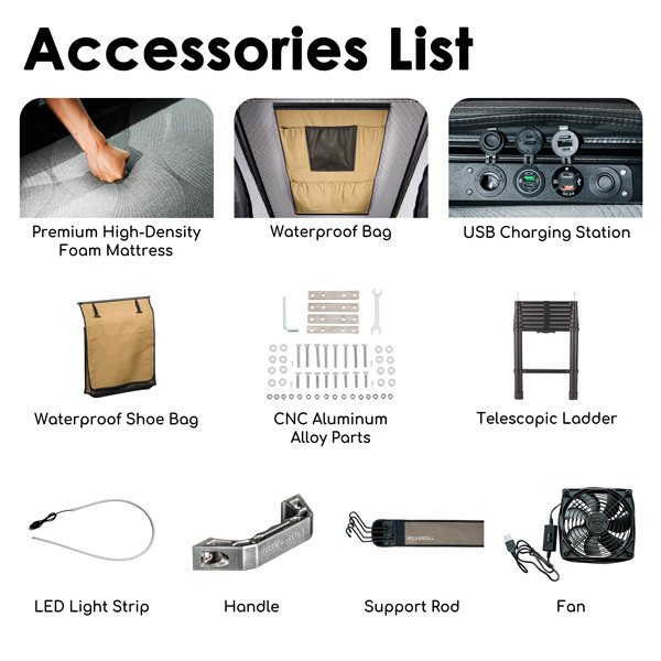 Accessory list of ROVEROLL SkyNest Tent Combo