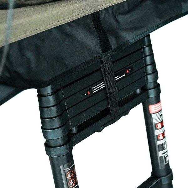 Close-up of folded ladder on ROVEROLL Soft Shell Roof Top Tent