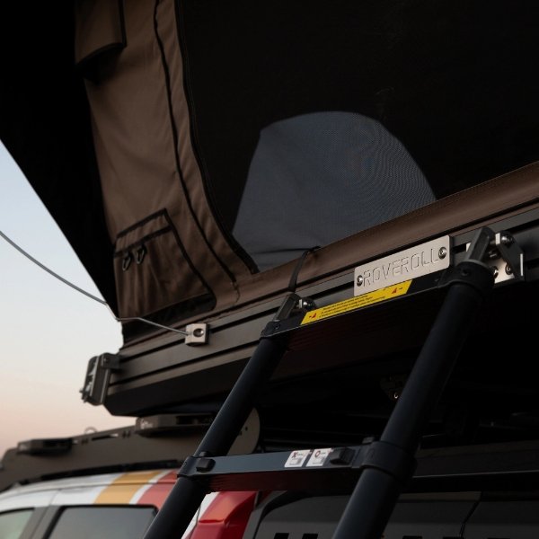 Close-up of ladder attachment point on ROVEROLL Aluminum Side Opening Hard Roof Top Tent