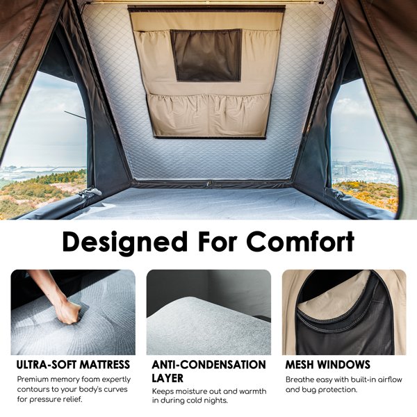 Comfort features demonstration of ROVEROLL SkyNest Tent Combo