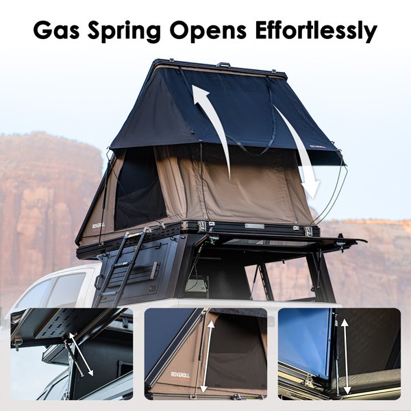Quick pop-up opening mechanism of ROVEROLL SkyNest Tent Combo