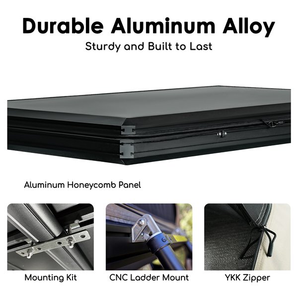 Roveroll Pop-up Roof Top Tent aluminum alloy structure with durable black coating
