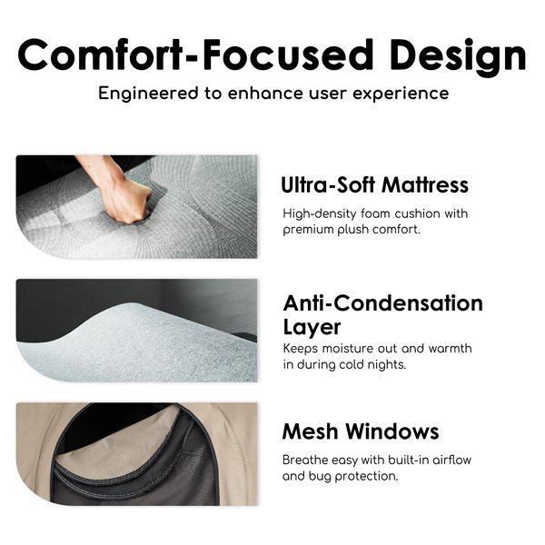 Roveroll Pop-up Roof Top Tent interior design focused on comfort and ventilation