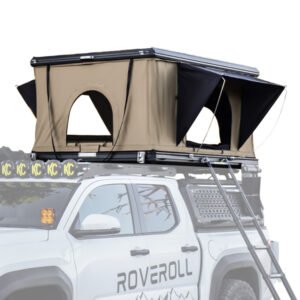 Roveroll Pop-up Roof Top Tent mounted truck, side profile in open position