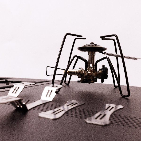 Close-up of Spider Stove integrating with GOCAMP-IGT Camping Kitchen Base Set