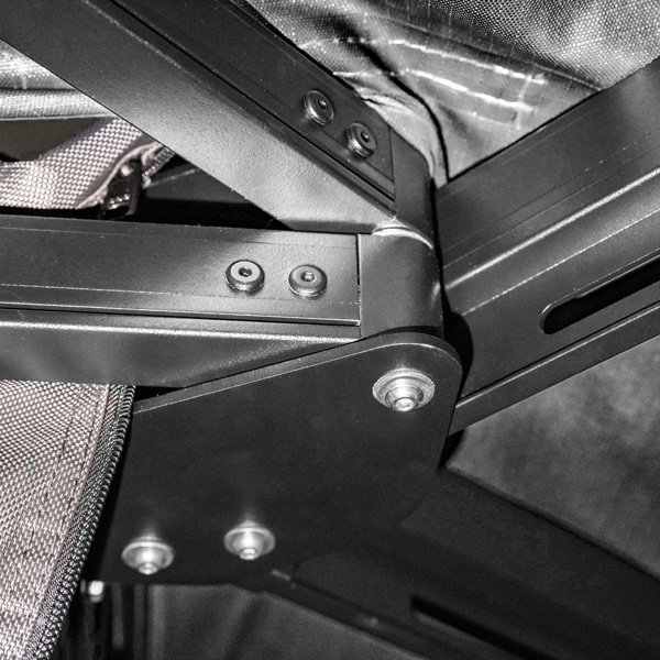 Close-up of swing arm on ROVEROLL 270-degree awning
