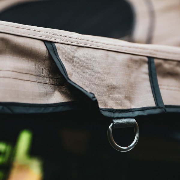 Close-up of waterproof storage cover on ROVEROLL 270-degree awning