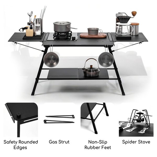 Detailed view of individual components of ROVEROLL GoCamp-IGT Camping Kitchen Base Set