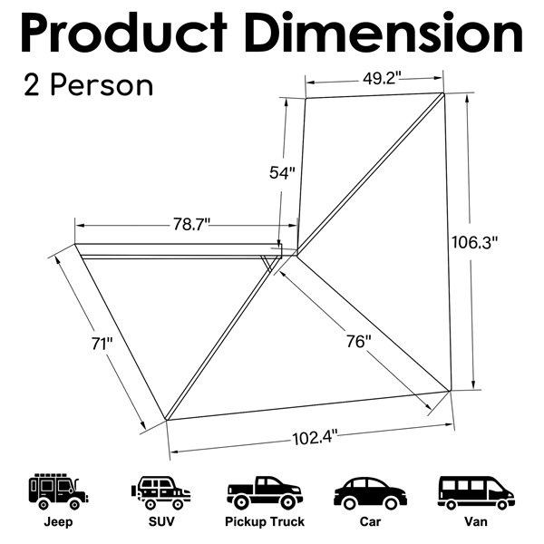 Dimension diagram of two-person size ROVEROLL 270-degree awning (2)