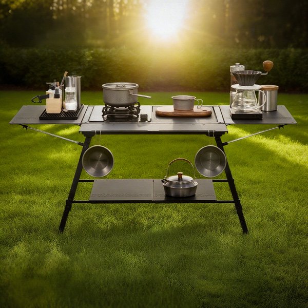ROVEROLL GoCamp-IGT Camping Kitchen Base Set in use on grassy field